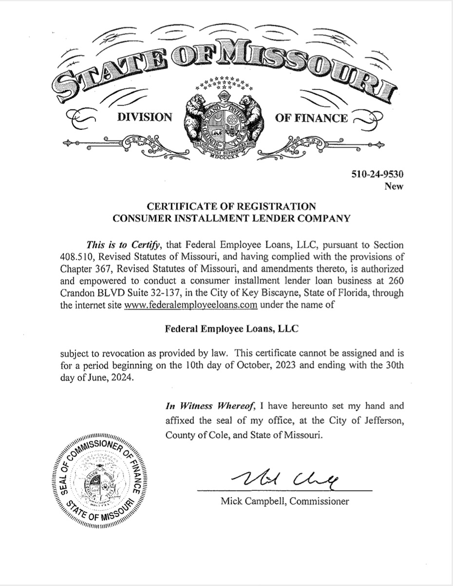 Licenses certificates federal employee loans